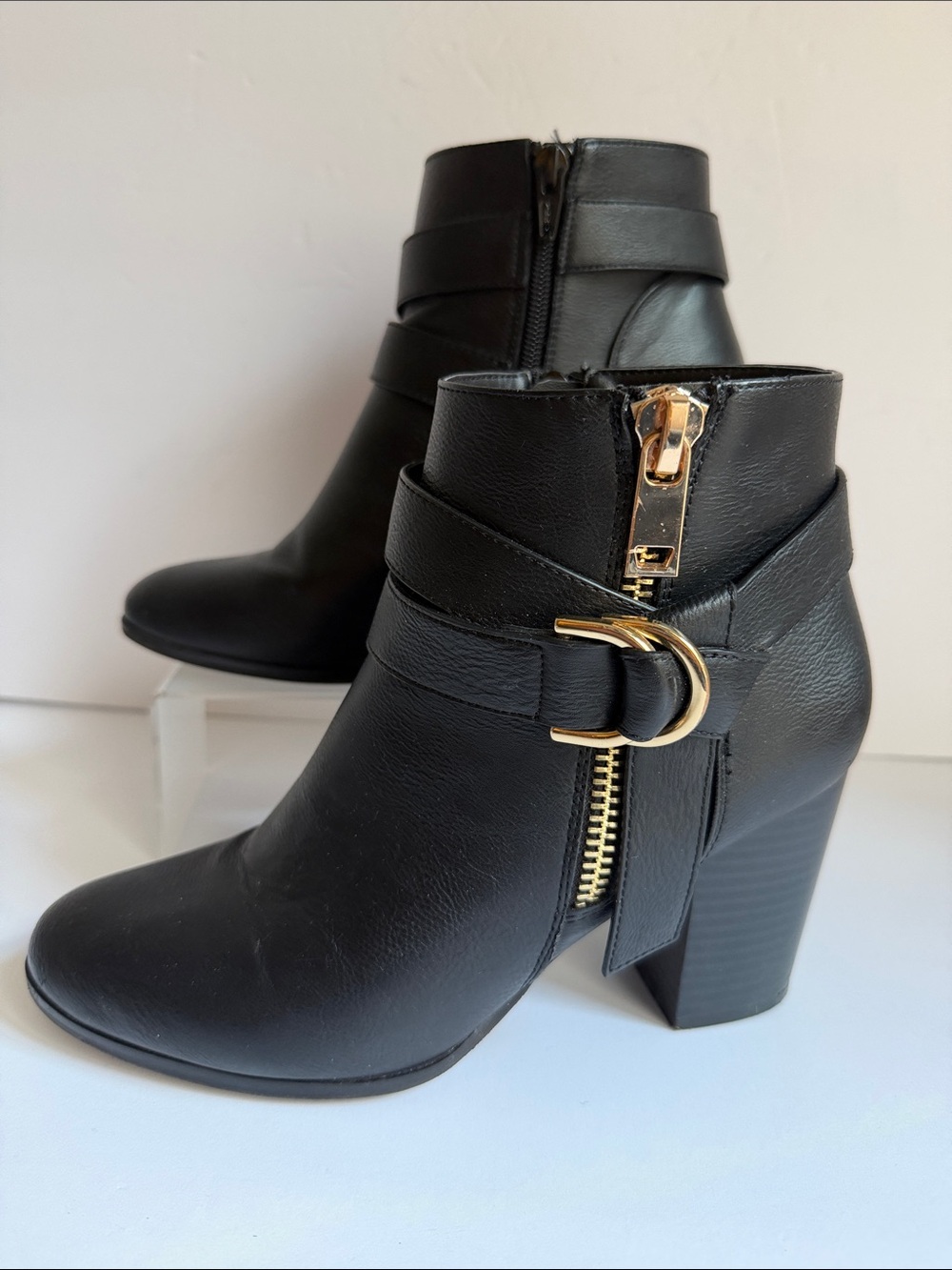 Women's Black Ankle Boot with Gold Buckle and Zip 8